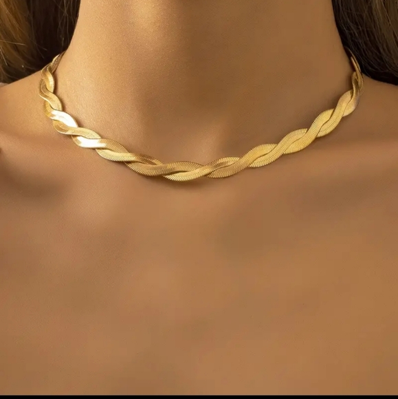 Flat Snake Chain Choker Necklace Twisted Snake Chain Necklace Herringbone - Picture 6 of 6